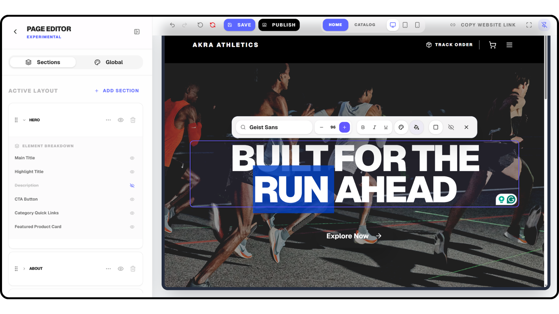 Storefront builder mockup