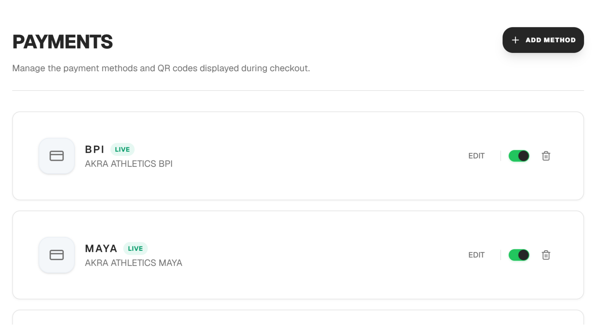 Payments mockup
